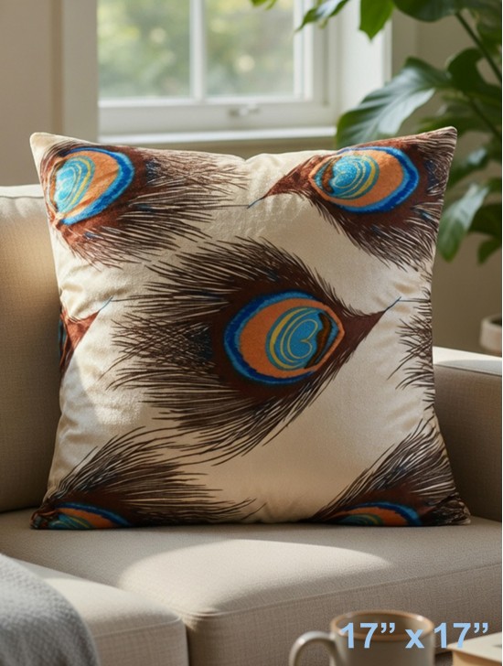 PEACOCK DESIGN CUSHION COVER & FILLER